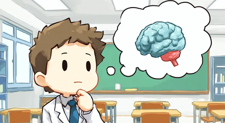 白衣を着て考えている様子の男の子