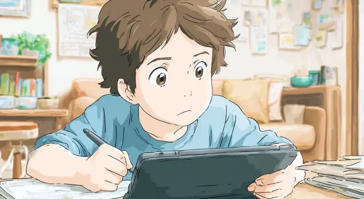 タブレット学習をしている男のこ