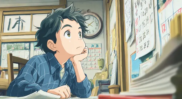 カレンダーを見て考えている男の子